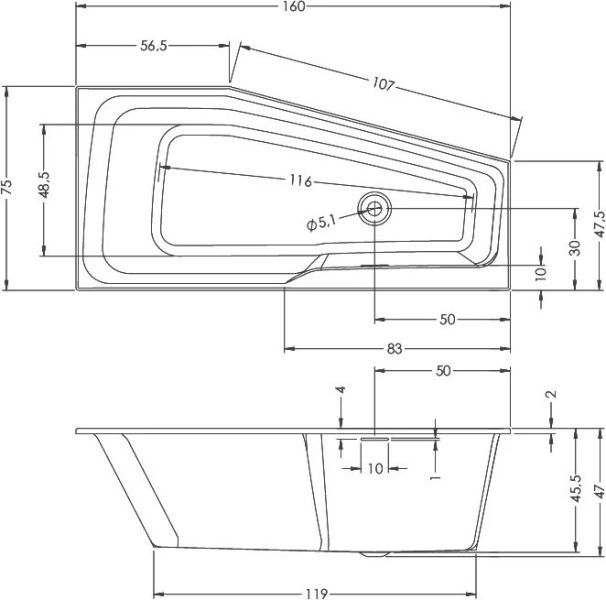 Акриловая ванна Riho Rethink Space B112001005 L 160х75см белый