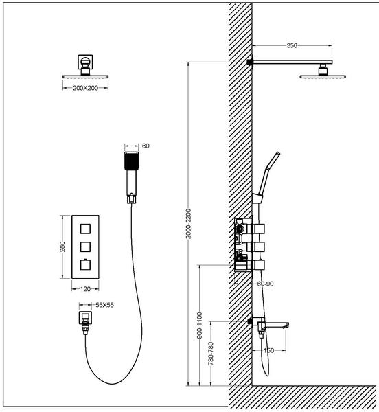 Душевая система Timo Tetra-thermo SX-0199/17SM с термостатом золото матовое
