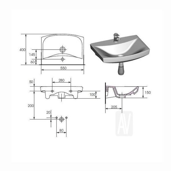 Раковина Cersanit CARINA 55 UM-CAR55/1 55x40