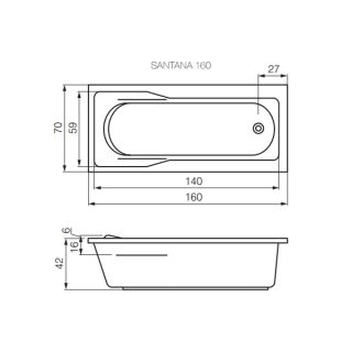 Акриловая ванна Cersanit SANTANA 160х70 Акриловая ванна Cersanit SANTANA 160х70