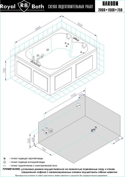 Гидромассажная ванна Royal Bath Hardon De Luxe 200x150см белый RB083100DL