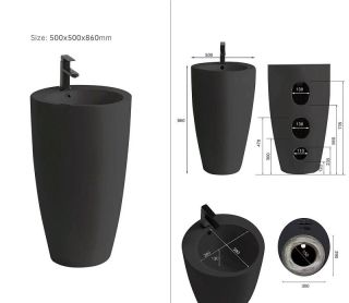 Раковина напольная Azario Dea AZ-203MB 50x86 см чёрный матовый