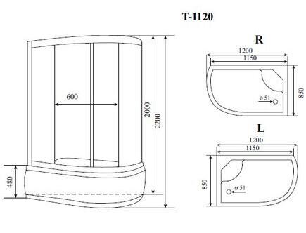 Душевая кабина Timo Standart T-6620SFL Silver Fabric 120x85см