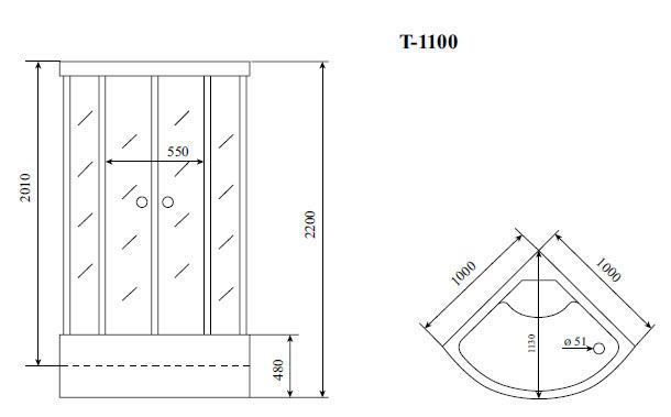 Timo Standart T-6600 B Black душевая кабина (100*100*220)