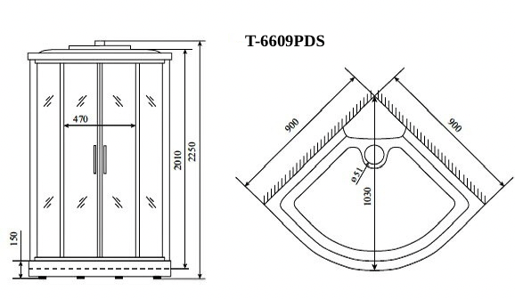 Душевая кабина Timo PDS T-6609PDS 90x90 см профиль хром стекло матовое