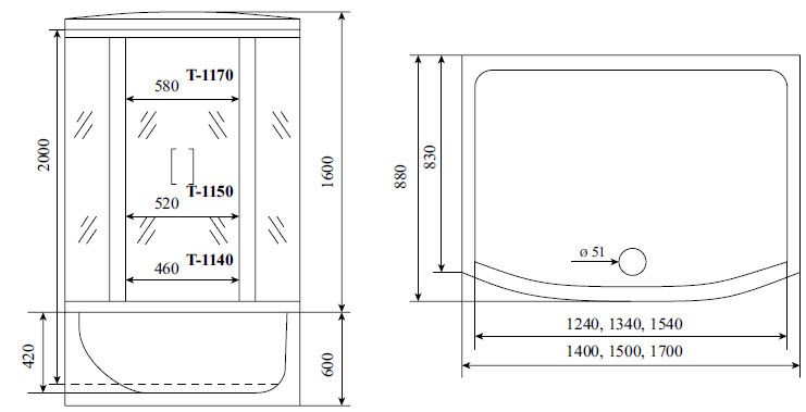Timo Standart T-6650 Black душевая кабина (150*88*220)
