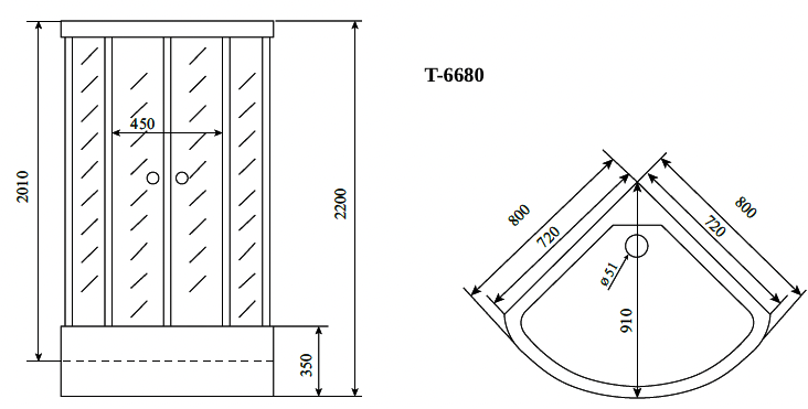 Душевая кабина Timo Standart T-6680B 80x80 см профиль чёрный стекло прозрачное