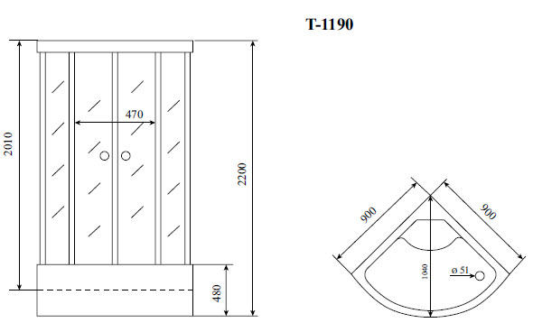Timo Standart T-6690 B Black душевая кабина (90*90*220)