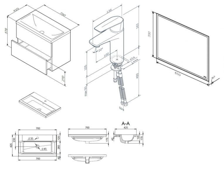 Комплект мебели для ванной комнаты AM.PM Gem BK90GA