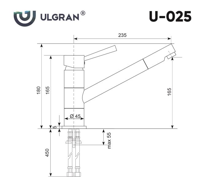 Смеситель для кухни Ulgran Classic U-025-331 с низким поворотным изливом белый