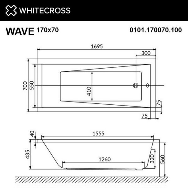 Гидромассажная ванна WHITECROSS Wave 0101.170070.100.LINENANO.CR 170x70 см Line Nano хром