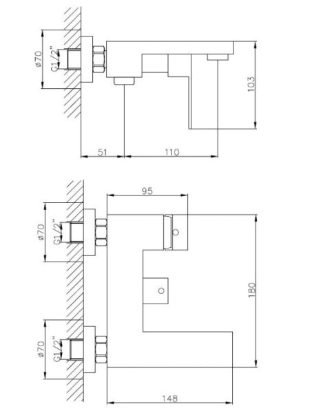 Смеситель для ванны Haiba HB60803-2 сталь