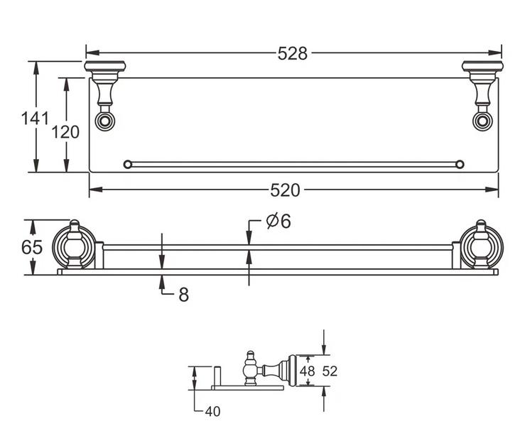 Полка стеклянная Rose RG1119 53см хром