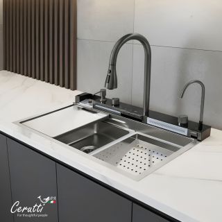 Многофункциональная кухонная мойка Ceruttispa ГЛОРИЯ (GLORIA) Nano Embos CT11888 хром матовый