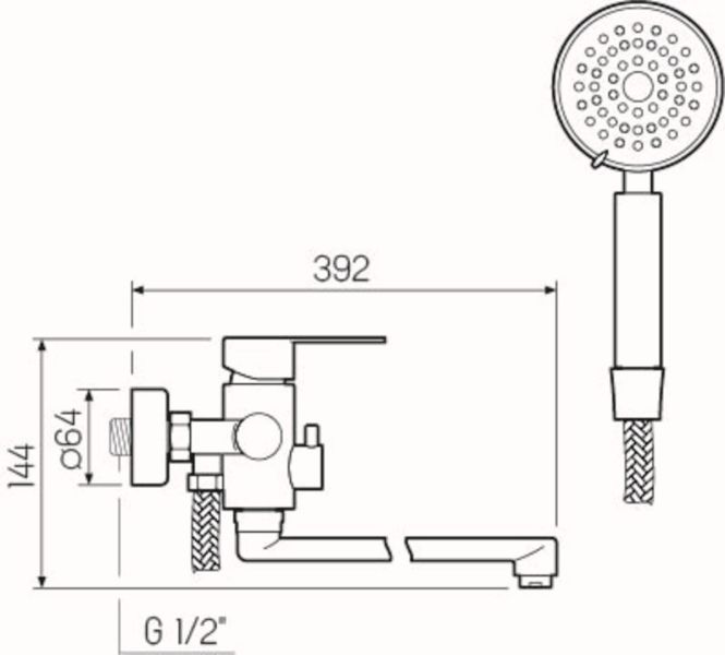Смеситель для ванны с душем РМС SUS124-006EP нержавеющая сталь