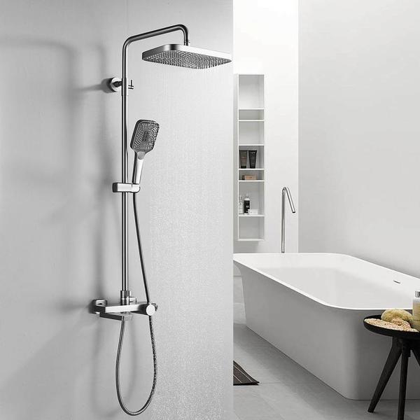 Душевая стойка Rose R1896T с термостатом пепельный