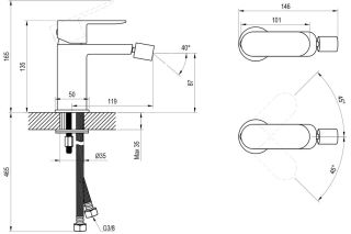 Смеситель для биде Ravak CR II 056.20BL X070465 чёрный матовый