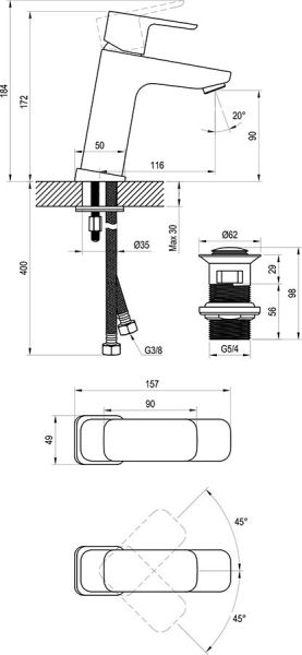 Смеситель для раковины Ravak 10° Free чёрный X070149