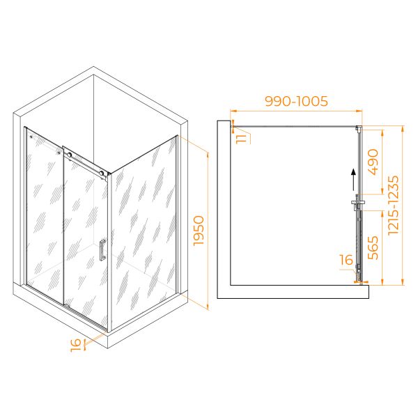 Душевой уголок RGW TO-44B (TO-14B + Z-050-2B) 02074420-14 120x100см чёрный