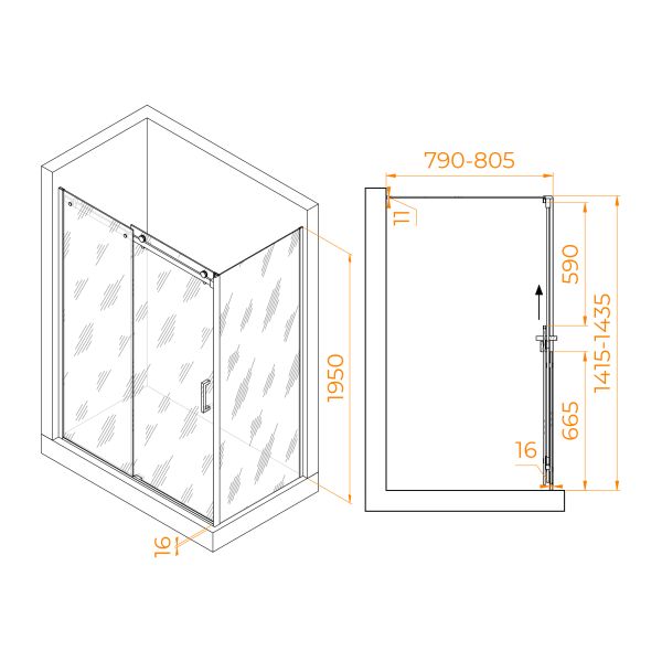Душевой уголок RGW TO-44-1B (TO-14B + Z-060-2B) 020744148-14 140x80см чёрный