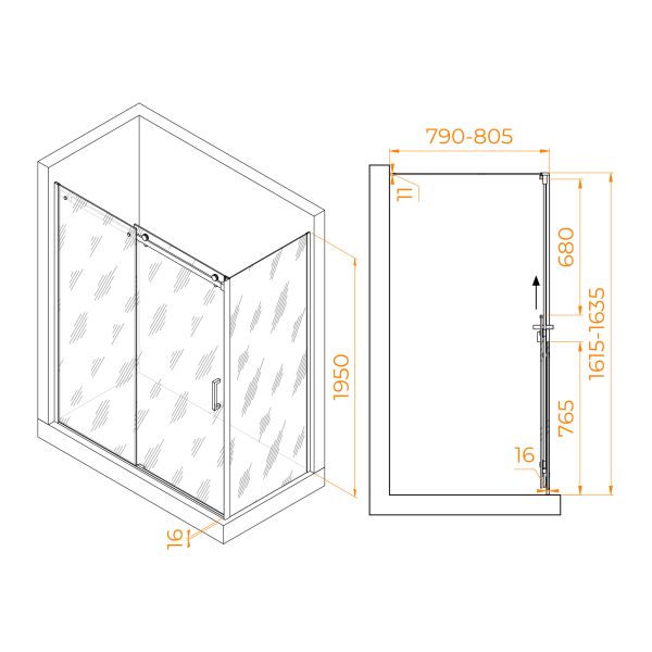 Душевой уголок RGW TO-44-1 (TO-14 + Z-060-2) 020744168-11 160x80см хром