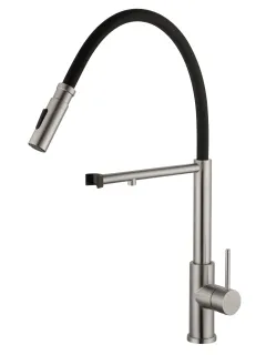 Смеситель для кухни Wonzon & Woghand WW-458027-BN с гибким изливом и подключением фильтра никель брашированный