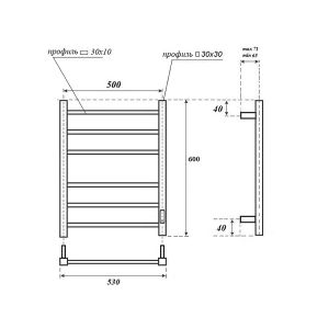 Полотенцесушитель электрический APEXTERMO Terra TR00165BM 600x500 черный матовый
