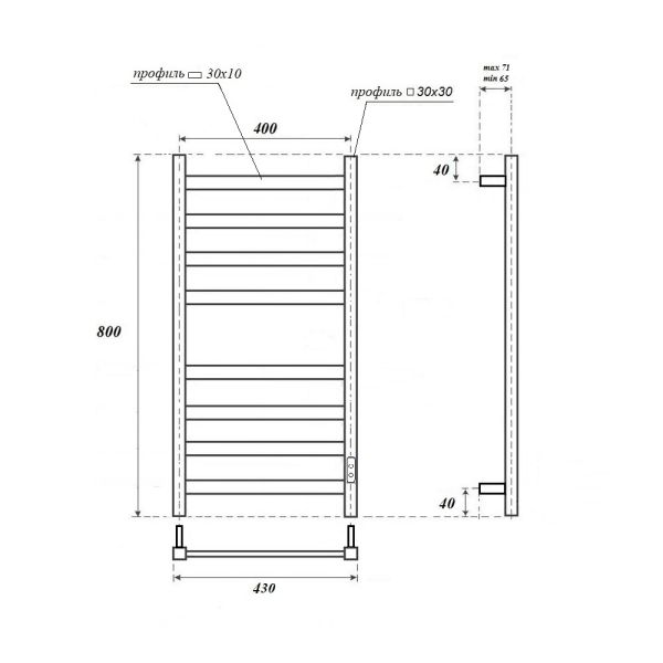 Полотенцесушитель электрический APEXTERMO Terra TR00184BM 800x400 черный матовый