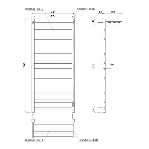 Полотенцесушитель электрический APEXTERMO Terra TR01104WM 1000x400 с полкой белый матовый