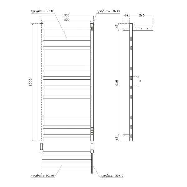 Полотенцесушитель электрический APEXTERMO Terra TR01105WM 1000x500 с полкой белый матовый