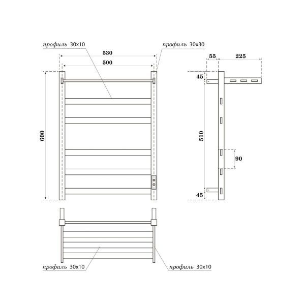 Полотенцесушитель электрический APEXTERMO Terra TR01165WM 600x500 с полкой белый матовый