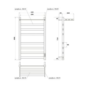 Полотенцесушитель электрический APEXTERMO Terra TR01184BM 800x400 с полкой черный матовый