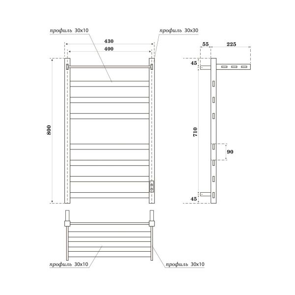 Полотенцесушитель электрический APEXTERMO Terra TR01184BM 800x400 с полкой черный матовый