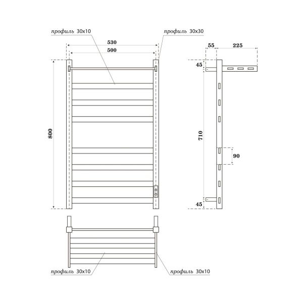 Полотенцесушитель электрический APEXTERMO Terra TR01185WM 800x500 с полкой белый матовый