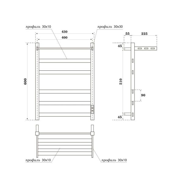 Полотенцесушитель электрический APEXTERMO Terra TR11164GF 600x400 с крючками и полкой графит металлик