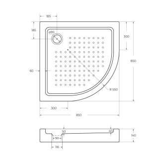 Поддон Cezares 85x85см TRAY-A-R-85-550-15-W