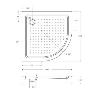 Поддон Cezares TRAY-A-R-90-550-15-W0
