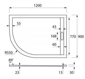 Поддон Cezares TRAY-AS-RH-120/90-550-30-W-R