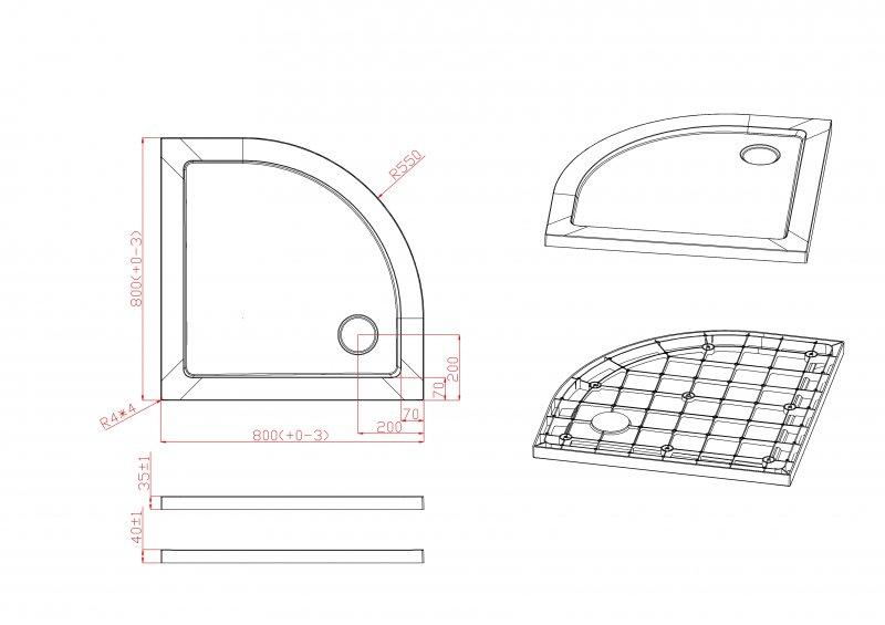 Поддон Cezares 80x80 TRAY-M-R-80-550-35-W из стеклокомпозита (SMC)