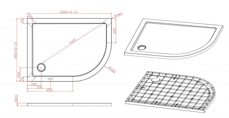 Поддон Cezares TRAY-M-RH-120/90-550-35-W-L