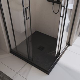 Душевой поддон BelBagno UNO TRAY-MR-UNO-A-90-35-NERO-NO из искусственного мрамора в комплекте с сифоном
