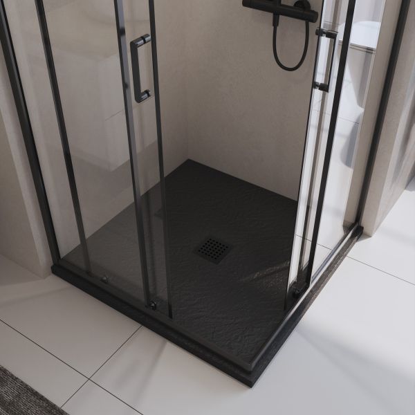 Душевой поддон BelBagno UNO TRAY-MR-UNO-A-90-35-NERO-NO из искусственного мрамора в комплекте с сифоном
