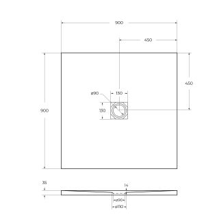 Душевой поддон BelBagno UNO TRAY-MR-UNO-A-90-35-W-NO из искусственного мрамора в комплекте с сифоном
