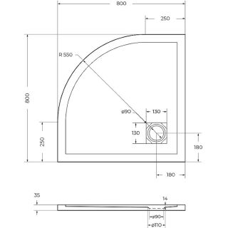 Душевой поддон BelBagno из литьевого мрамора 80x80 см TRAY-MR-UNO-R-80-550-35-W белый