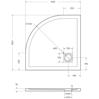 Душевой поддон BelBagno TRAY-MR-UNO-R-80-550-35-W-NO  в комплекте с сифоном с чёрной матовой декоративной накладкой белый