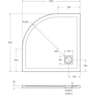 Душевой поддон BelBagno из литьевого мрамора 90x90 см TRAY-MR-UNO-R-90-550-35-NERO черный