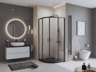 Душевой поддон BelBagno UNO TRAY-MR-UNO-R-90-550-35-NERO-NO из искусственного мрамора в комплекте с сифоном