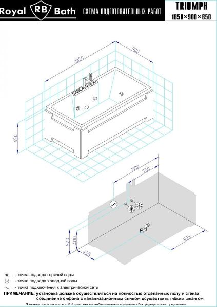 Гидромассажная ванна Royal Bath Triumph Comfort 185x87см белый RB665102CO