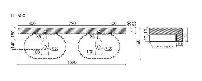 Столешница из керамогранита Sancos TT160A1X c отверстием под смеситель 160 см Black Sky