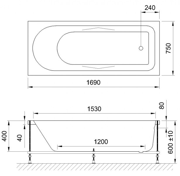 Гидромассажная ванна Royal Bath Tudor Standart 170x75см белый RB407701ST